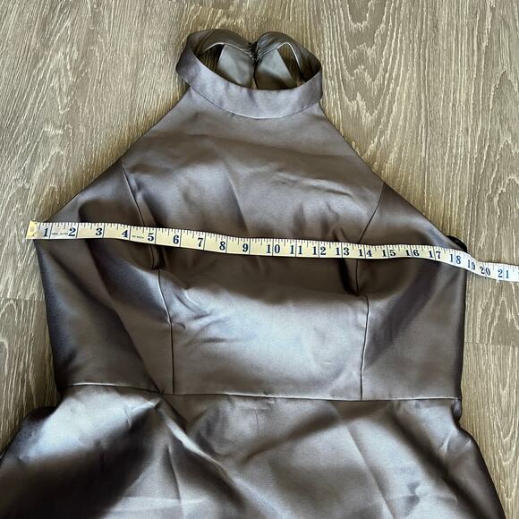 Alfred Sung Dress Size 14 Satin Twill Halter Neck Gown Caviar Gray D772 - Picture 11 of 15